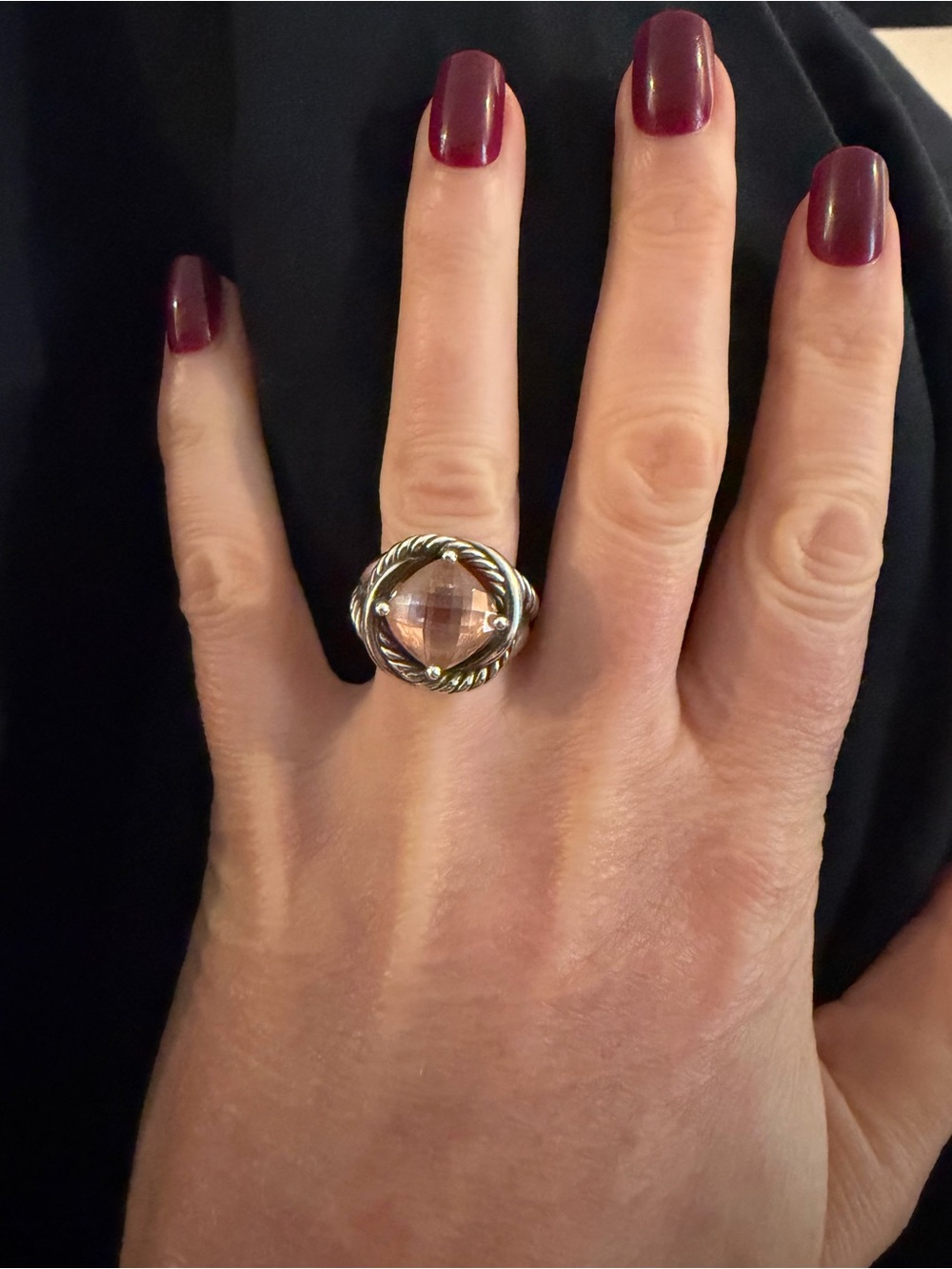 David Yurman Sterling Silver Cable Morganite Ring – Size 7